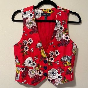 ModCloth Red Floral Vest 70’s aesthetic